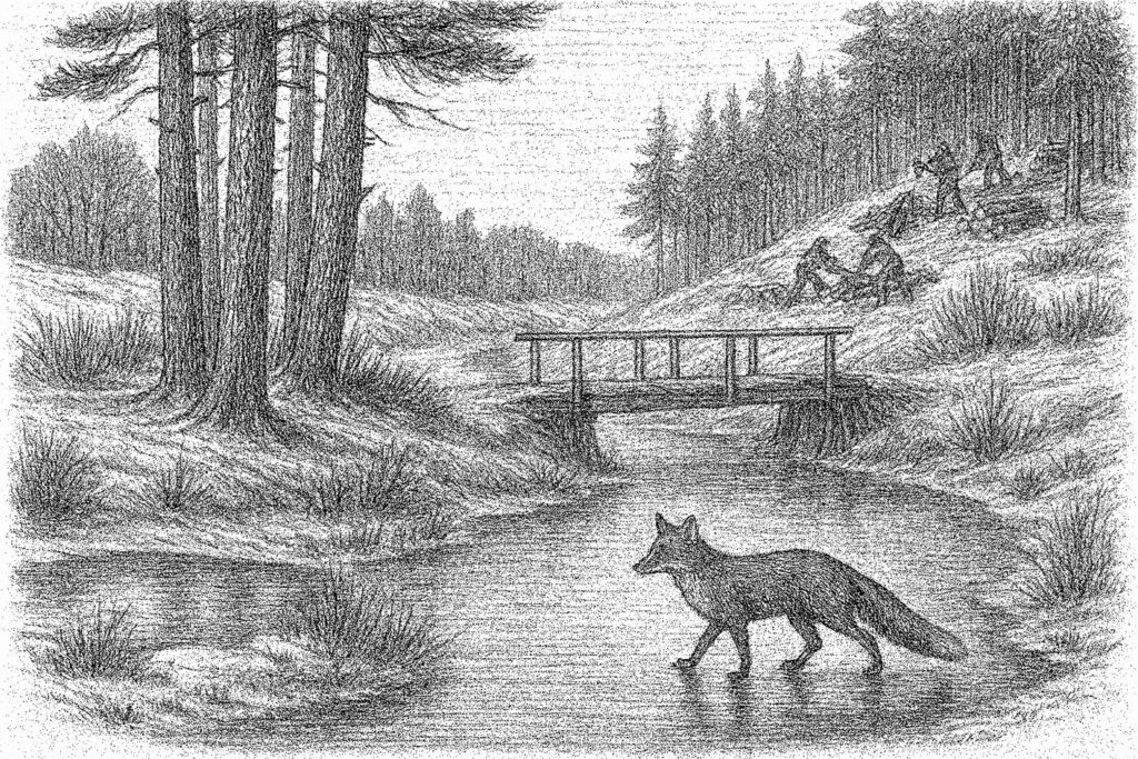 Fuchs, im Stil eines Kupferstiches, KI-generiert